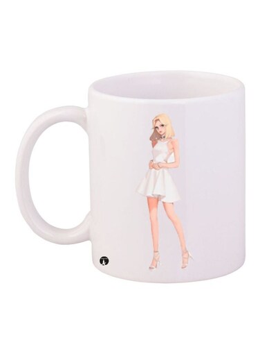 Cartoon Girl Printed Coffee Mug White/Beige/Yellow 11ounce