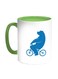 Bear Driving A Bicycle Printed Coffee Mug Blue/White/Green 11ounce