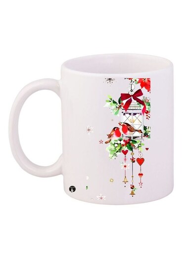 Birds Printed Coffee Mug White/Red/Green 11ounce