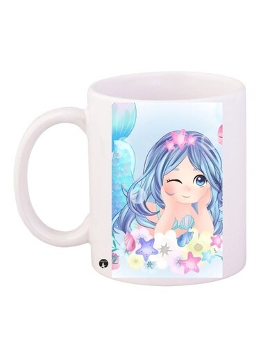 Cartoon Printed Coffee Mug White/Blue/Beige 11ounce