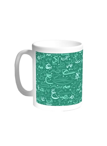 Arabic Letters Printed Coffee Mug White/Green 11ounce