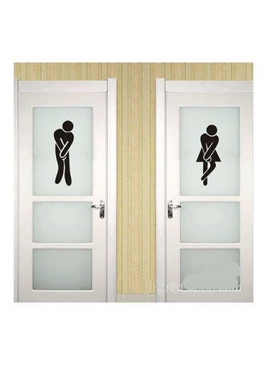 2-Piece Washroom Toilet Sign Wall Poster Black