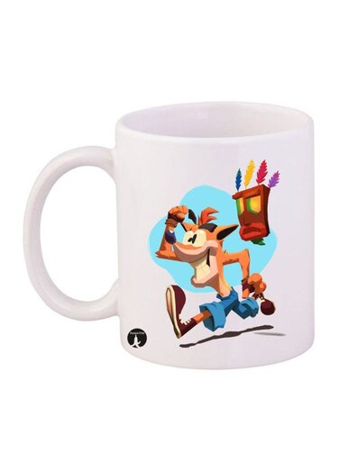 Durable Heat-Resistant Thick Wall Designed Ergonomic Handled Video Game Crash Printed Mug White/Brown/Blue