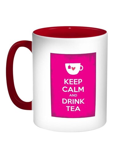 Keep Calm And Drink Tea Printed Coffee Mug Pink/White/Red 11ounce