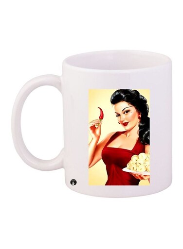 Lady Printed Coffee Mug White/Red/Yellow 11ounce
