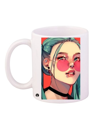 Girl Printed Coffee Mug White/Pink/Green