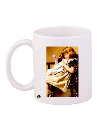 Girl Printed Coffee Mug White/Beige/Brown 11ounce