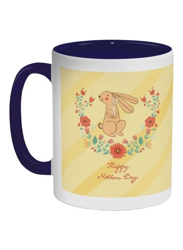 Happy Mothers Day Printed Coffee Mug Blue/White/Yellow 325ml