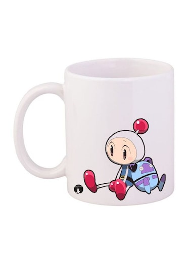 Bomber Man Printed Mug White/Pink/purple 11ounce