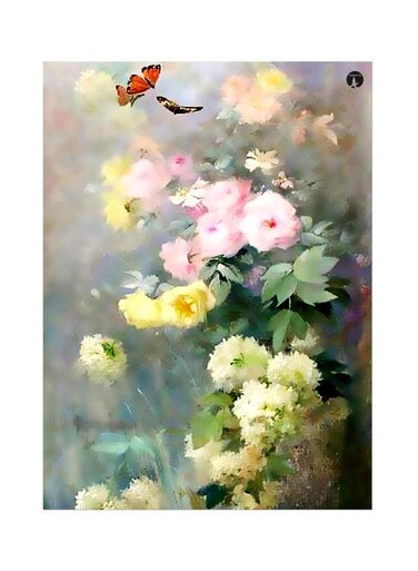 Floral Themed Metallic Plate Pink/Green/Yellow 20x15cm