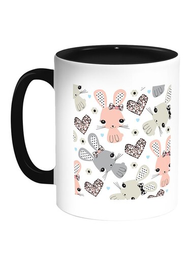 Cartoon Drawings - Rabbits Printed Coffee Mug White/Black 11ounce