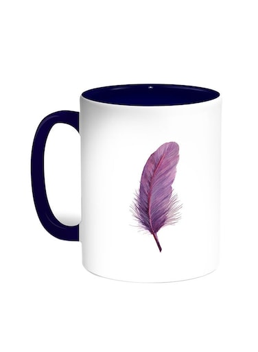 Bird Feather Printed Coffee Mug Blue/White 11ounce
