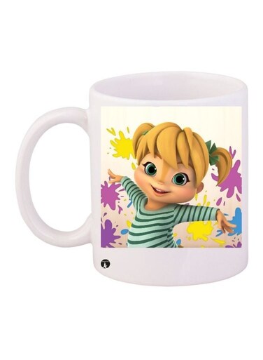 Cartoon Printed Coffee Mug White/Beige/Green 11ounce