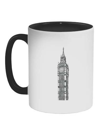 Big Ben Tower Printed Coffee Mug White/Black 325ml