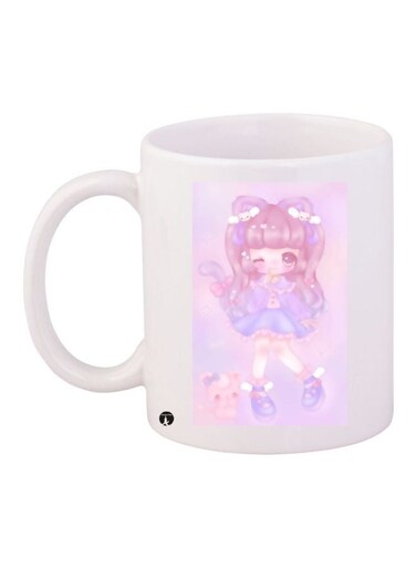 Cartoon Printed Coffee Mug White/Pink/Purple 11ounce
