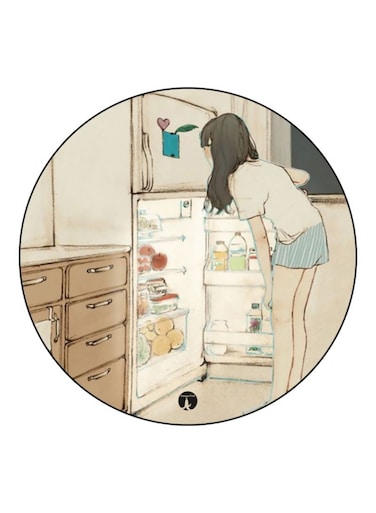 Girl Theme Printed Fridge Magnet Beige/Black/Blue