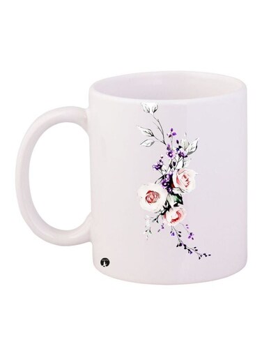 Floral Printed Coffee Mug White/Pink/Violet 11ounce