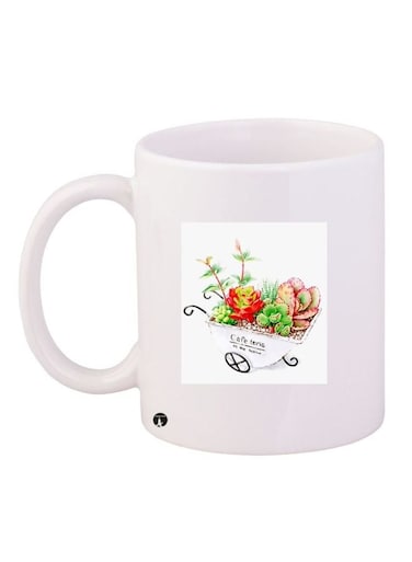 Floral Printed Coffee Mug White/Red/Green 11ounce