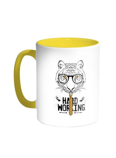 Hard Working Printed Coffee Mug Yellow/White 11ounce