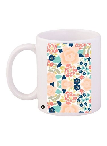 Flower Printed Coffee Mug White/Blue/Pink 11ounce