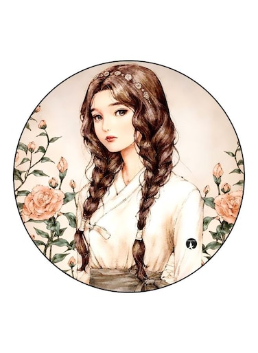 Girl Printed Fridge Magnet Beige/Brown/Green 5.5cm