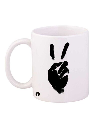 Victory Sign Printed Mug White/Black Standard Size