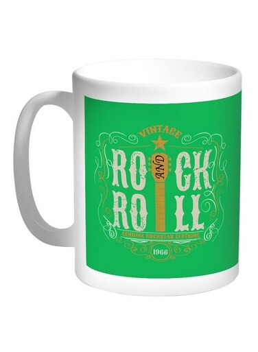 Rock And Roll Printed Coffee Mug White/Green/Brown 11ounce