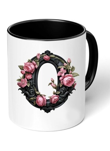 RYN&reg; Printed Ceramic Coffee Mug Gift for Coffee and Tea Lovers 11 Oz alphabet O