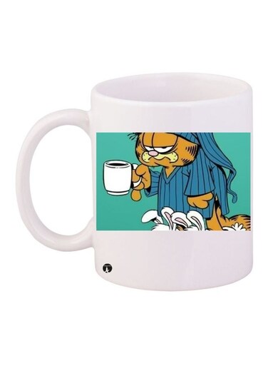 Cartoon Printed Coffee Mug White/Green/Blue 11ounce