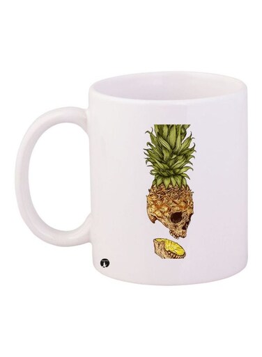 Pineapple Printed Coffee Mug White/Brown/Green 11ounce