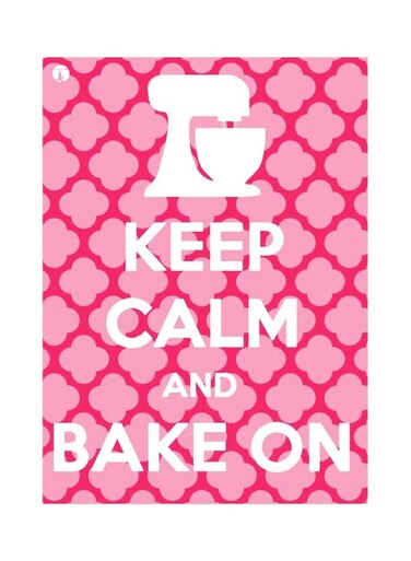 Keep Calm And Bake On Themed Metallic Plate Pink/White 20x15cm