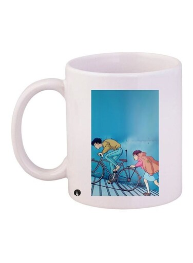 Cartoon Printed Coffee Mug White/Blue/Pink 11ounce