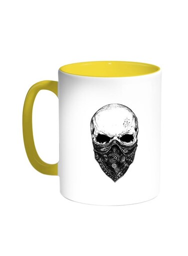 Skull Printed Coffee Mug Yellow/White 11ounce