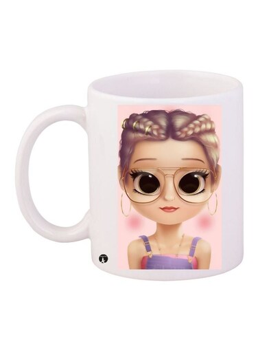 Girl Printed Coffee Mug White/Beige/Pink 11ounce
