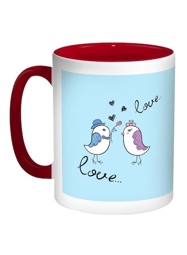 Love Birds Printed Coffee Mug Blue/White/Red 11ounce