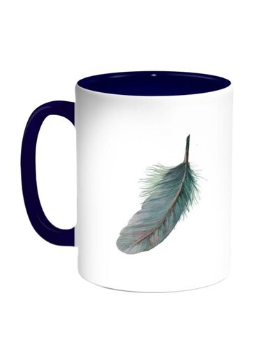 Bird Feather Printed Coffee Mug Blue/White/Grey
