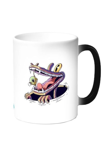 Crocodile And Sparrow Printed Coffee Mug White/Black 11ounce