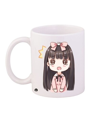 Anime Girl Printed Coffee Mug White/Grey/Pink 11ounce
