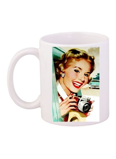 Lady Printed Coffee Mug White/Brown/Red 11ounce