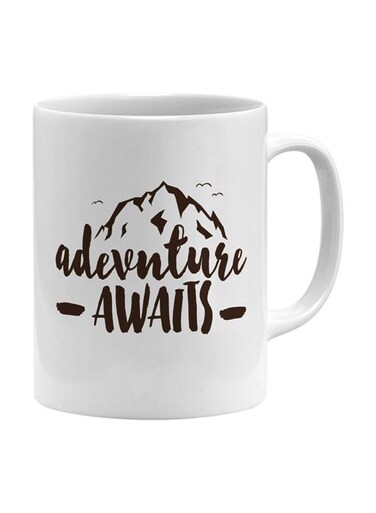 Adventure Awaits Mountain Hike Mug White/Brown