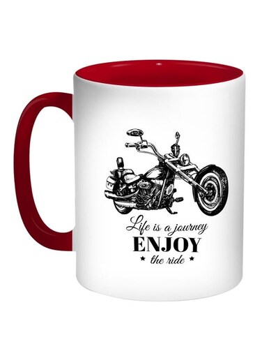 Motorcycle Printed Coffee Mug Red/White/Black 11ounce
