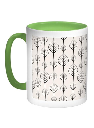 Inscriptions Of Leaves Printed Coffee Mug White/Green/Beige 11ounce