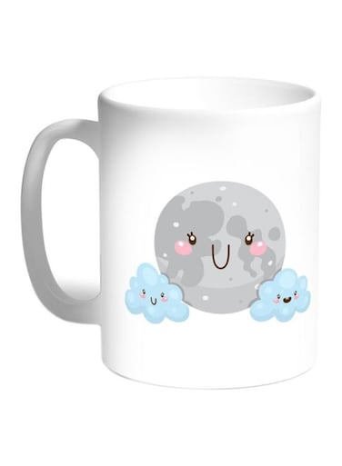 Moon With Clouds Printed Coffee Mug White/Grey/Blue