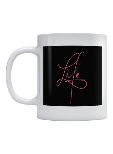 Life Printed Ceramic Coffee Mug White/Black/Pink