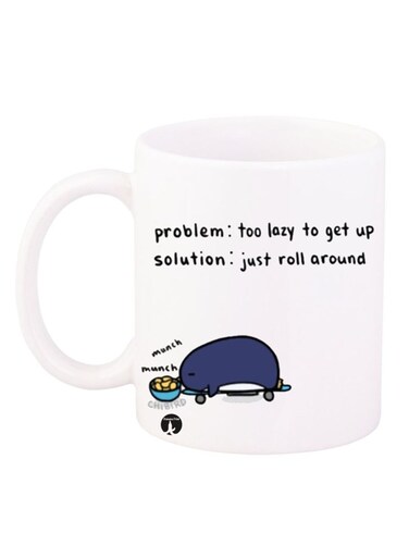 Printed Coffee Mug White/Black/Blue 12ounce
