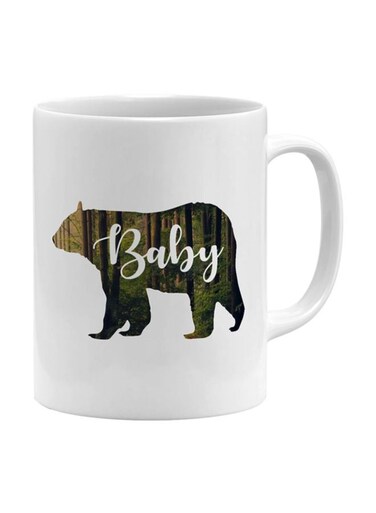 Baby Bear Wood Silhouette Mug White/Green/Brown