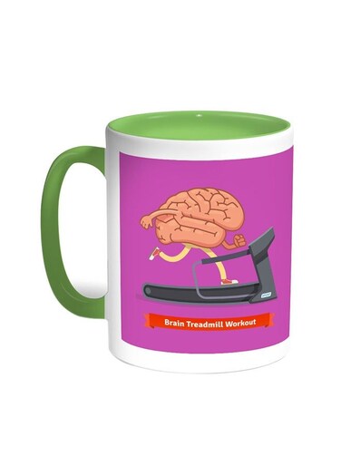 Brain Treadmill Workout Printed Coffee Mug Green/White 11ounce