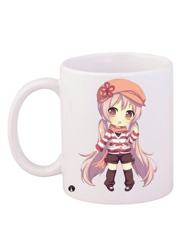 Anime Girl Printed Coffee Mug White/Pink/Brown