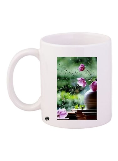 Floral Printed Coffee Mug White/Green/Pink 11ounce