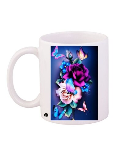 Floral Printed Coffee Mug White/Blue/Purple 11ounce
